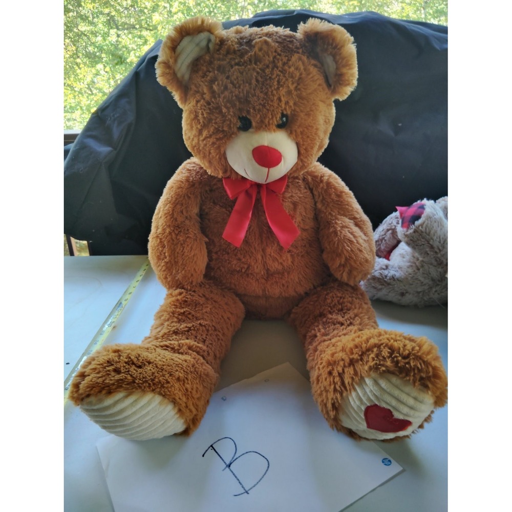 Kellytoy Plush Teddy Bear Large 31in Brown Red Nose Ribbon Heart PA17539CN